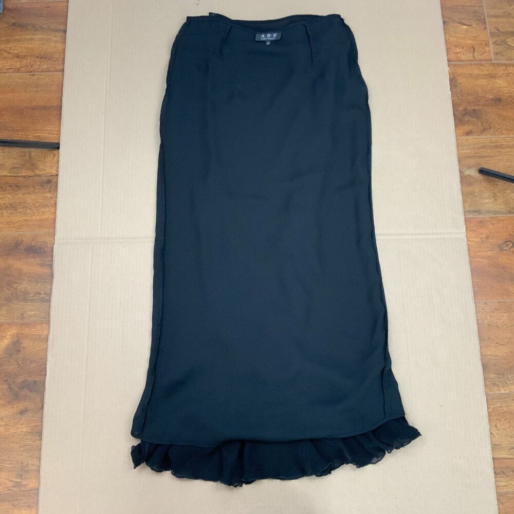 Vintage A.B.S. by Allen Schwartz Black Maxi Wrap Skirt Cascading Ruffles Sz 12 - Picture 16 of 16